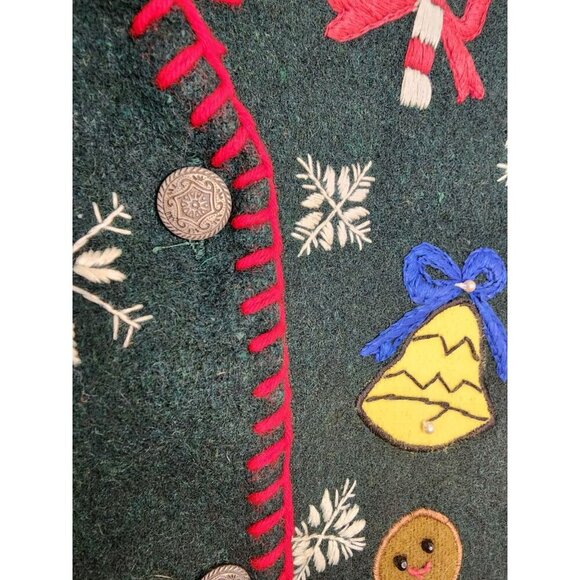 Gallagher Size Medium Wool Blend Forest Green Christmas Vest Embroidered Winter - Picture 4 of 6